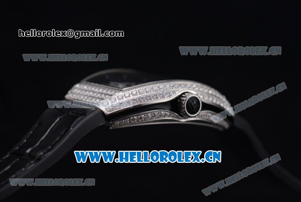 Franck Muller Black Croco Ronda 762 Quartz Steel Case with Black Dial Arabic Numeral Markers and Black Leather Strap Diamonds Bezel - Click Image to Close